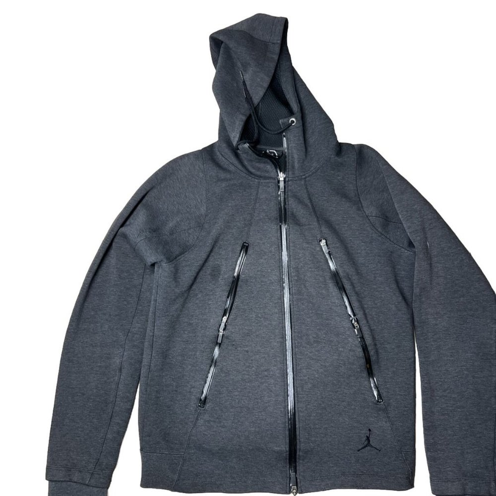 Jordan Tech Fleece Hoodie Sweatshirt Jacket Grey Black Rare 688990-032 M Used